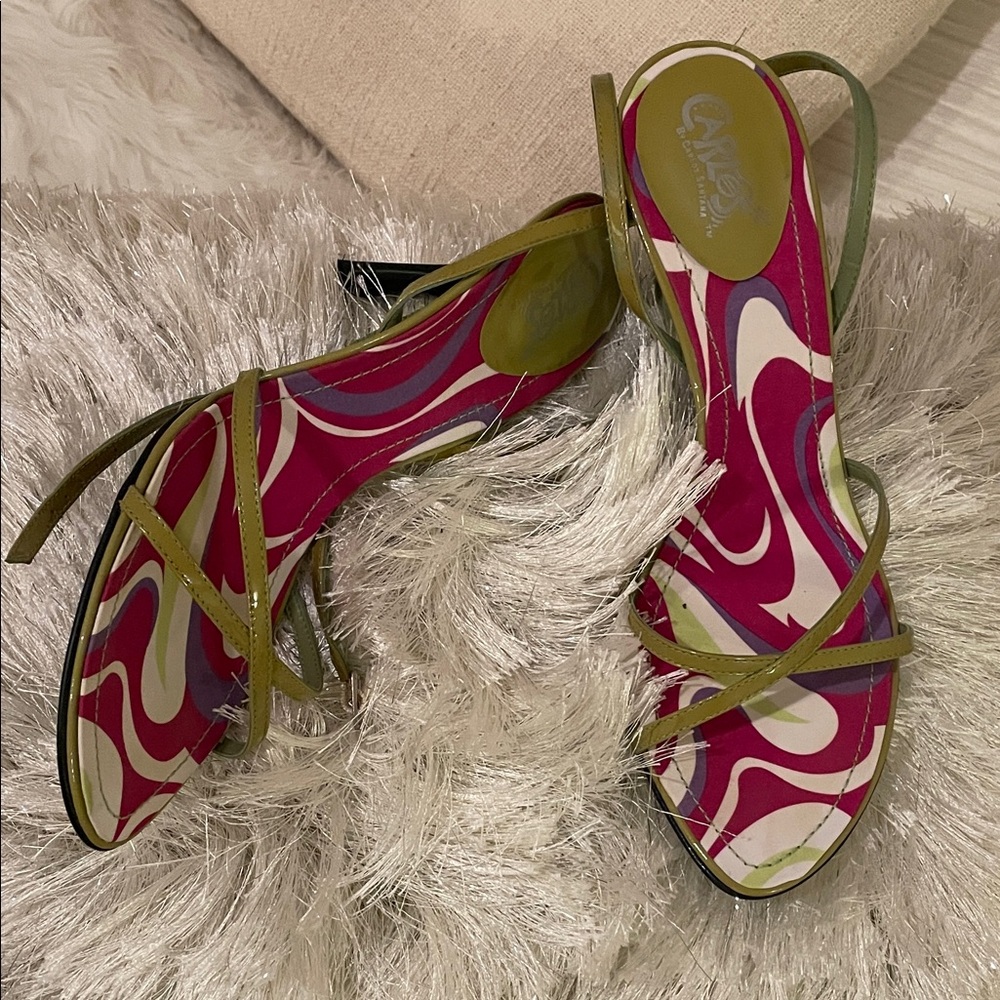 Carlos by Carlos Santana Pink and Green Strappy Sandals